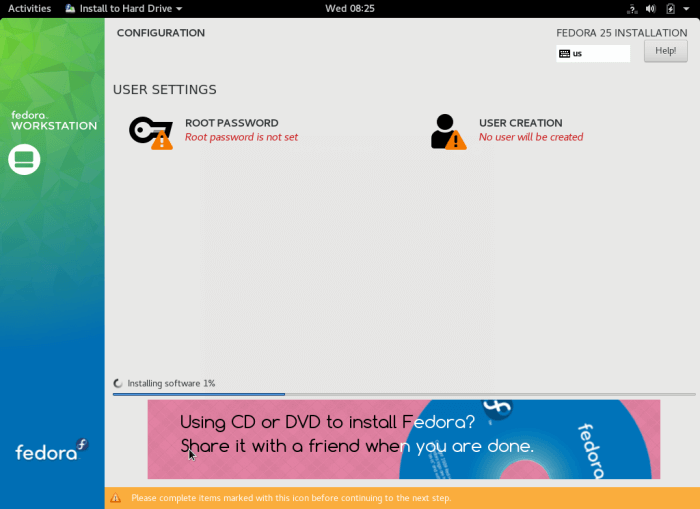 Fedora 25 Workstation 安装指南