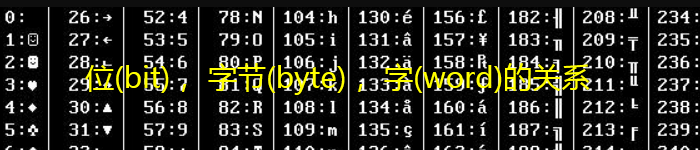 计算机中位(bit)， 字节(byte)， 字(word)的关系