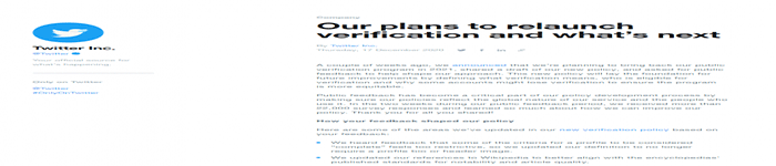 外媒 报道：Twitter 的改版验证政策将于 2021年启动