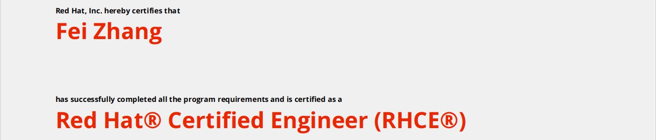 捷讯：张飞3月27日武汉顺利通过RHCE认证。