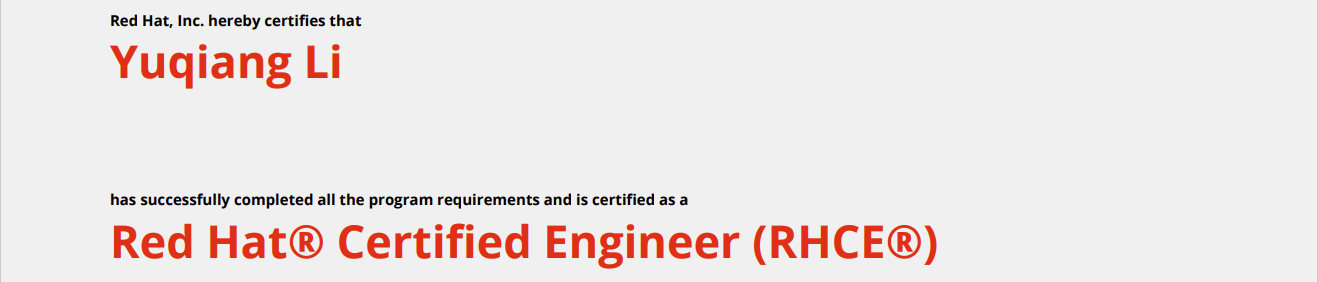 捷讯：李育强同学于上海顺利通过红帽RHCE认证
