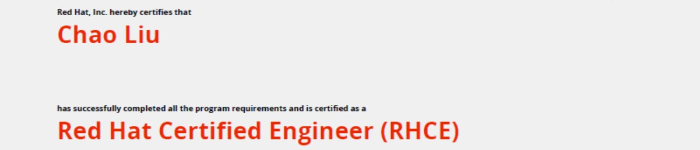 捷讯：刘超同学于北京顺利通过红帽RHCE认证