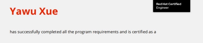 捷讯：薛亚武同学于北京顺利通过红帽RHCE认证